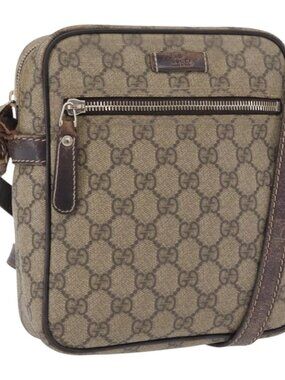 Authentic GUCCI GG Supreme Shoulder Bag PVC Beige Gold 233268